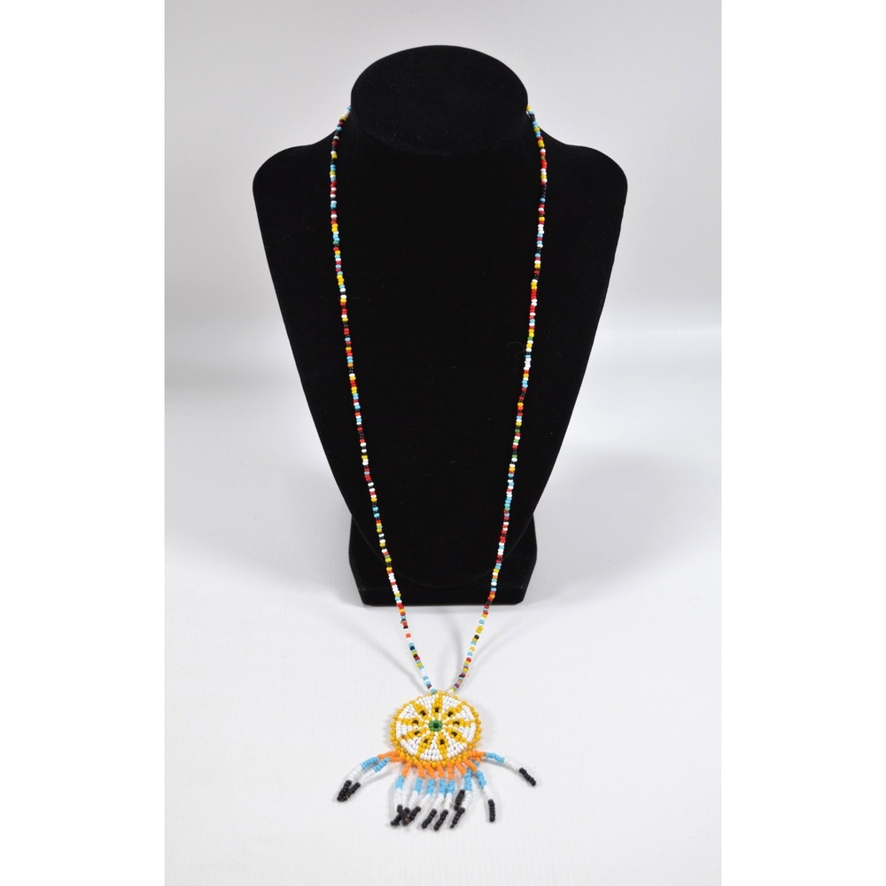 Vtg Handmade Native American‎ Seed Bead Fringe Necklace 16"